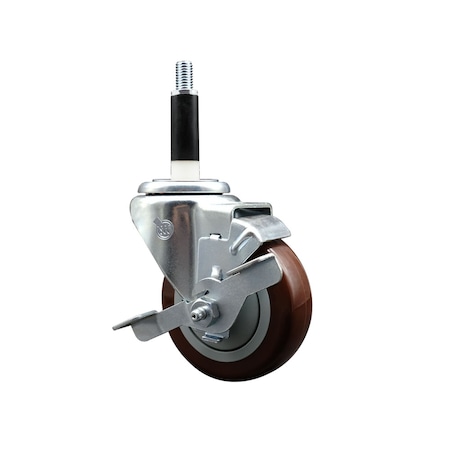 Service Caster 3.5'' SS Maroon Poly Swivel 7/8'' Expanding Stem Caster with Brake SCC-SSEX20S3514-PPUB-MRN-TLB-78